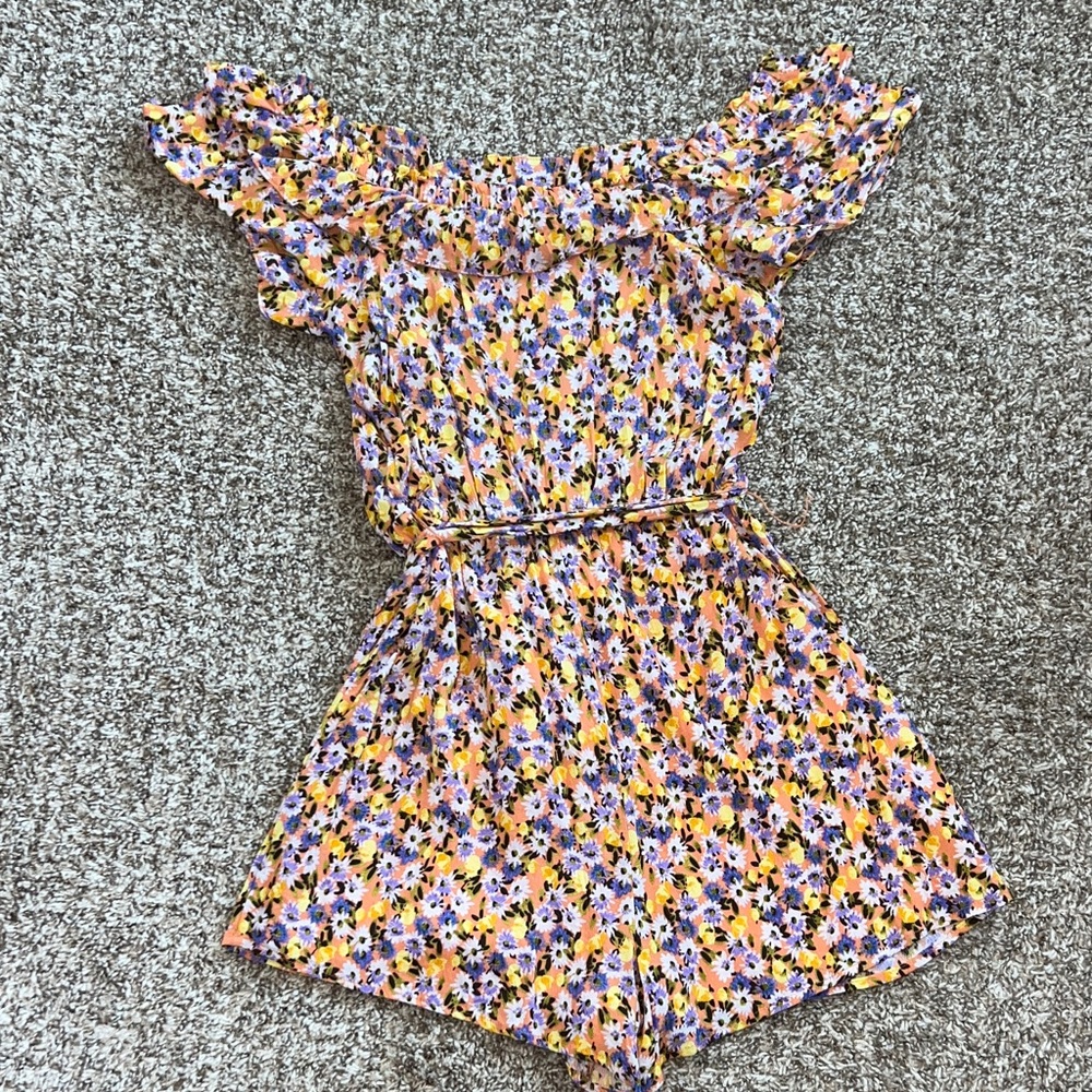 Lush Floral Off-Shoulder Romper- Spring, Summer, Date Night, Vacation, Comfy